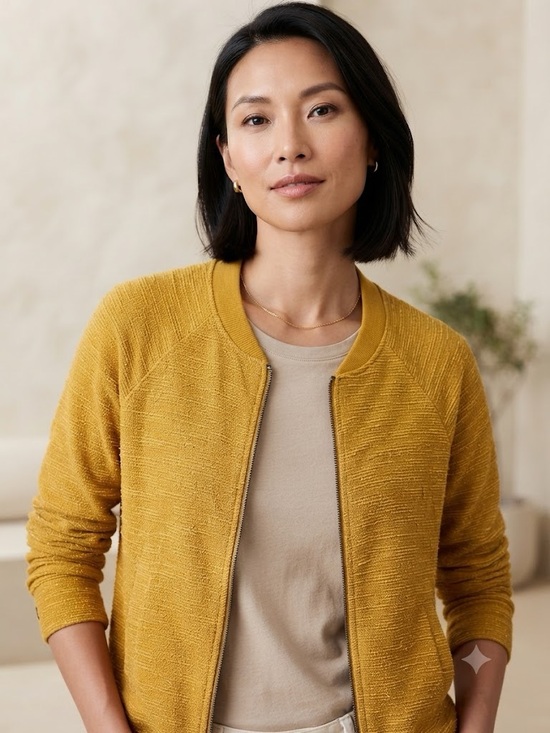 Caslon Jackets & Blazers - Caslon (Nordstrom) Mustard Textured Zip Bomber Jacket (size L)